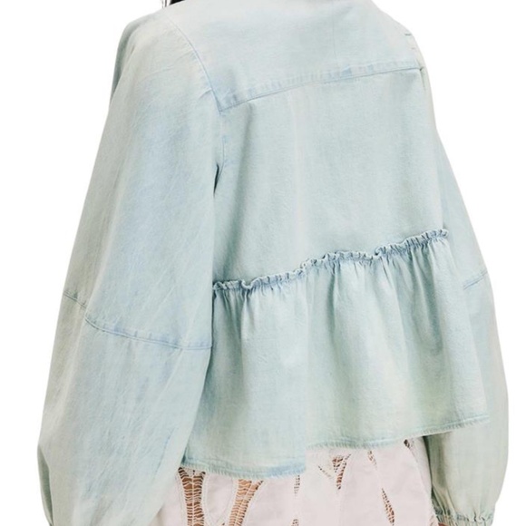 Free People Cotton Denim Brunch Babe Blouse - Picture 2 of 8